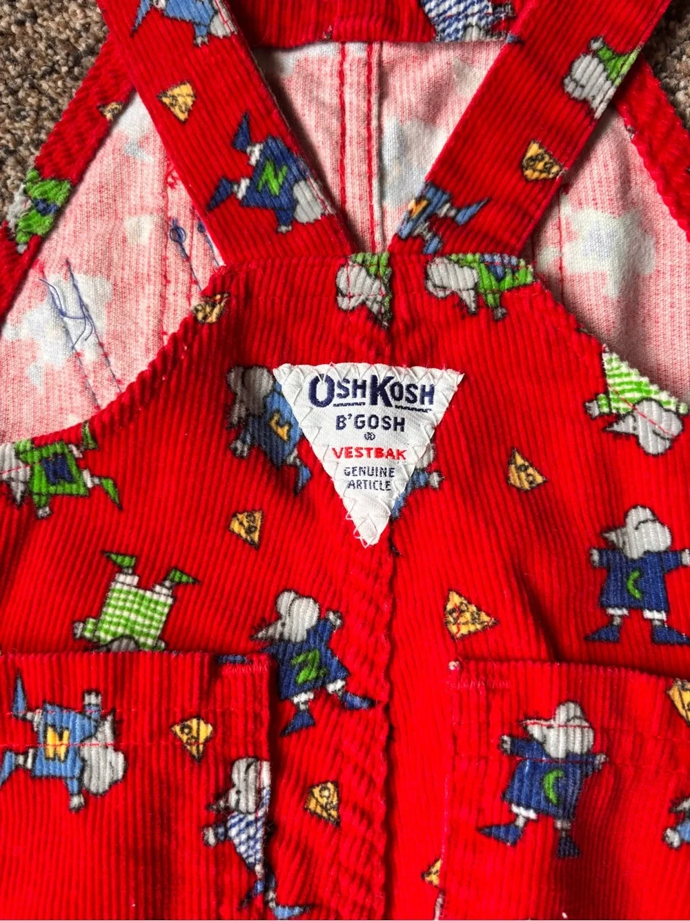 Vintage Oshkosh B’gosh Red Kids' Corduroy Overalls with Playful Animal Print